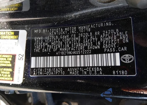 2019 Toyota Camry Hybrid Se из США, поврежденный, VIN 4T1B21HK4KU512222